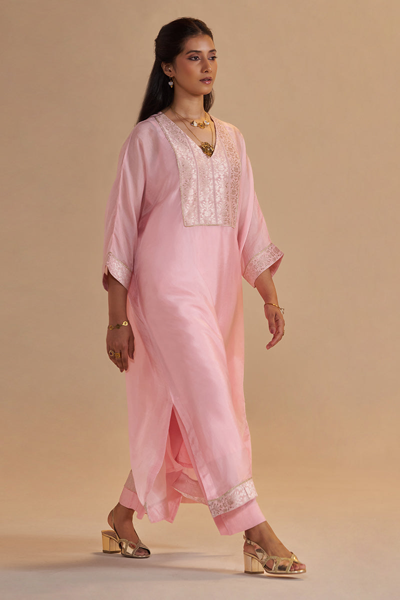 Blush Pink Silk Kaftaan Set