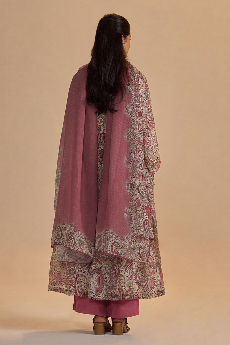 Mauve and Beige Orgenza Silk Kurta Set