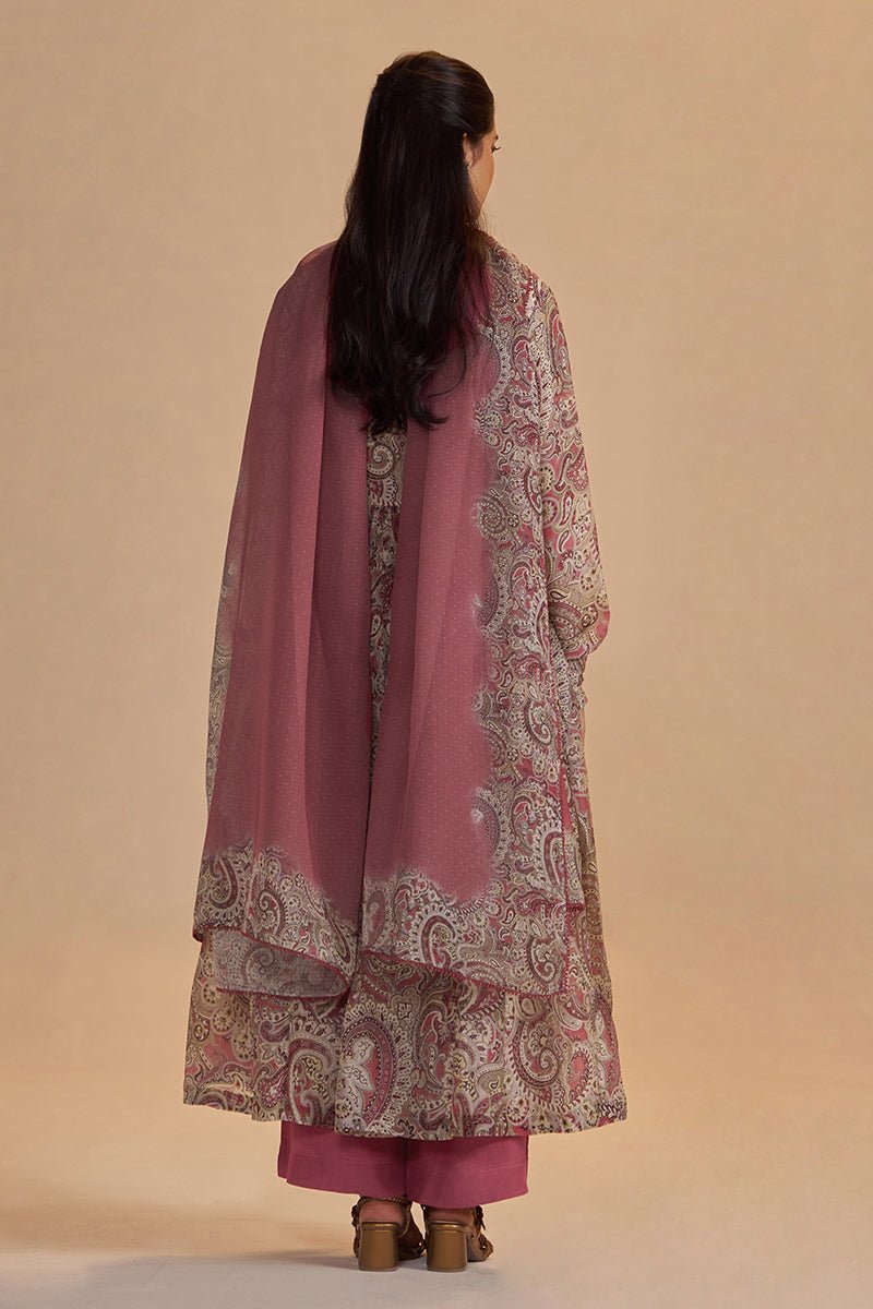 Mauve and Beige Orgenza Silk Kurta Set - Ganga Fashions