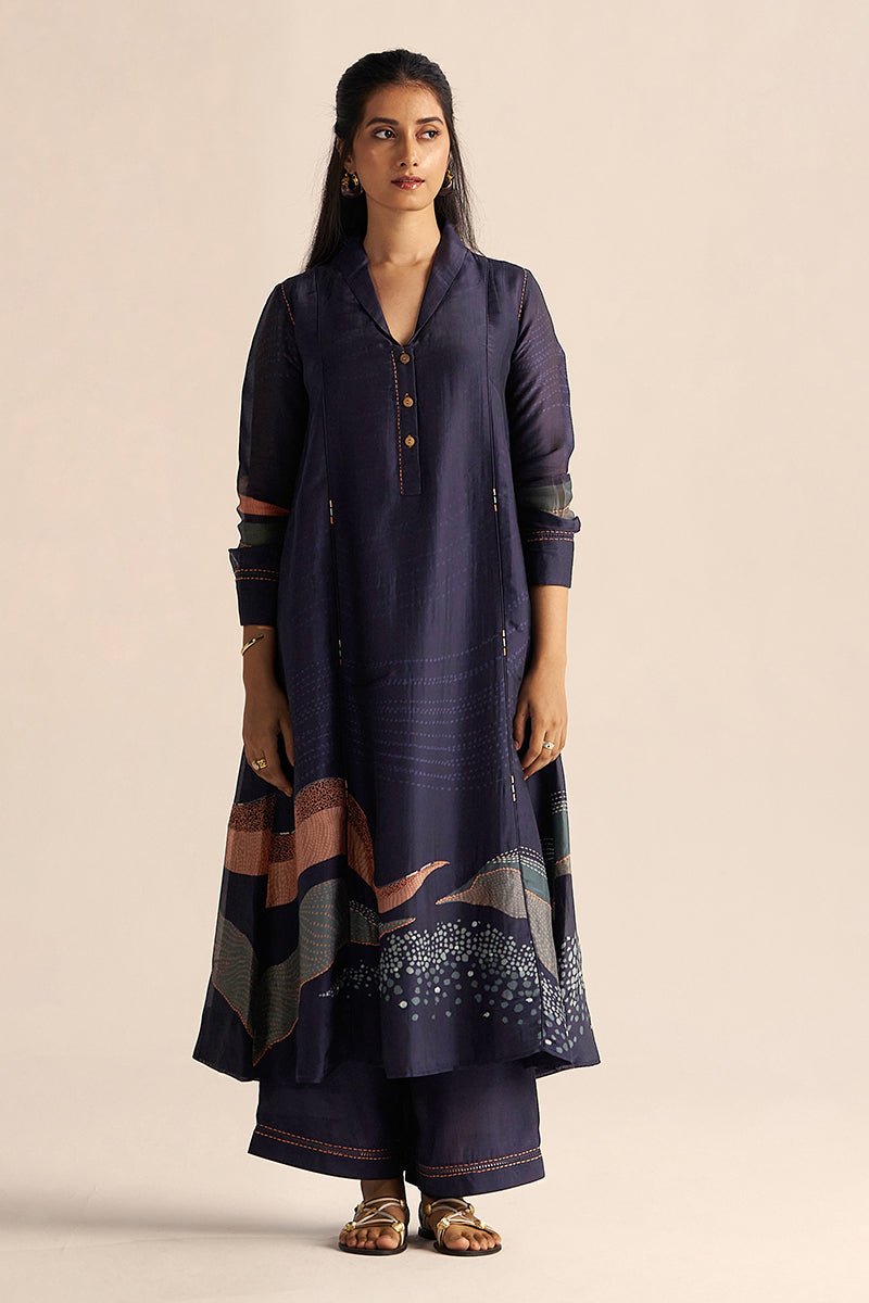 Outer Space Blue Silk Co-Ord Set for Women