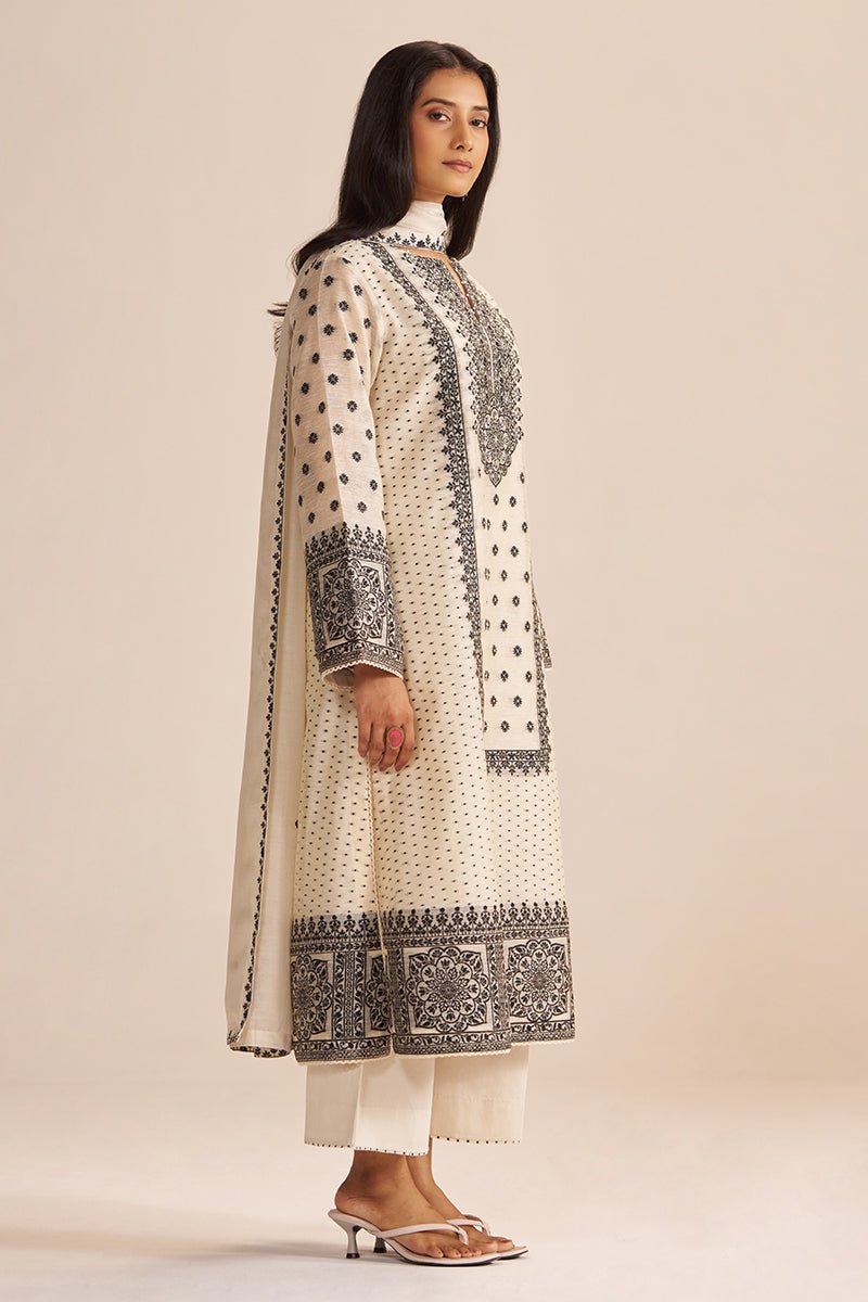Butter Creame Woven Kurta Set - Ganga Fashions