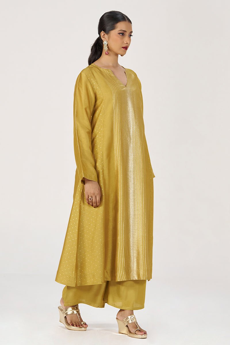 Honey Gold Festive Raw Silk Co-ord Set - Ganga Fashions