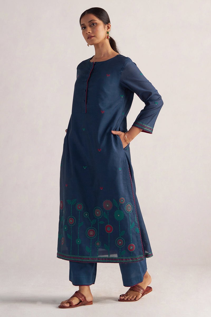 Legion Blue Woven Chanderi Kurta Set