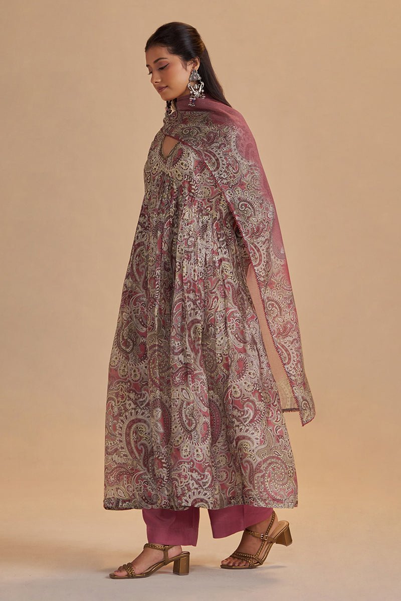 Mauve and Beige Orgenza Silk Kurta Set - Ganga Fashions