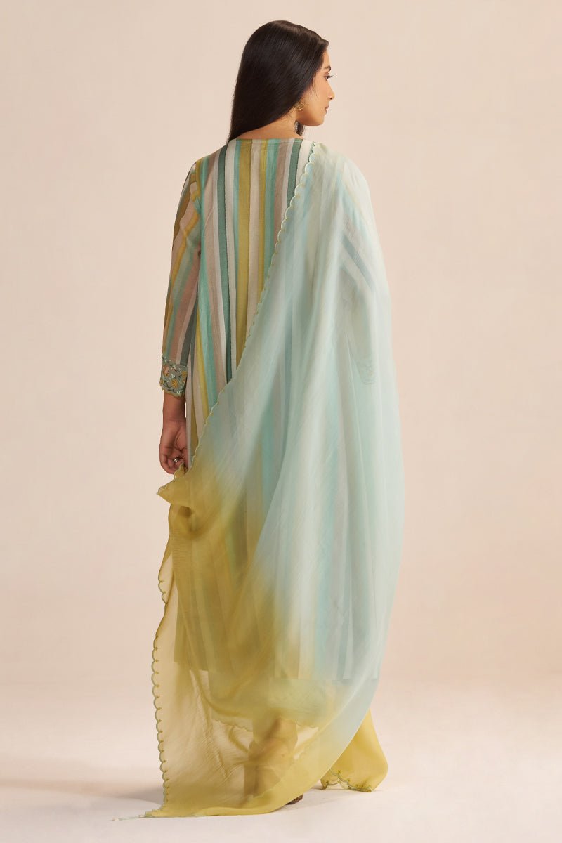 Shades of Teal and Yellow Semi Festive Kurta Set - Ganga Fashions