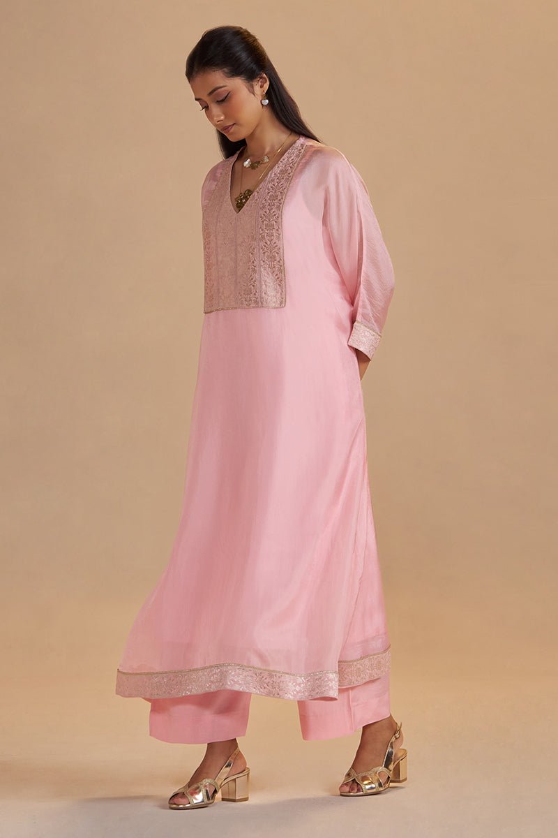 Blush Pink Silk Kaftaan Set - Ganga Fashions