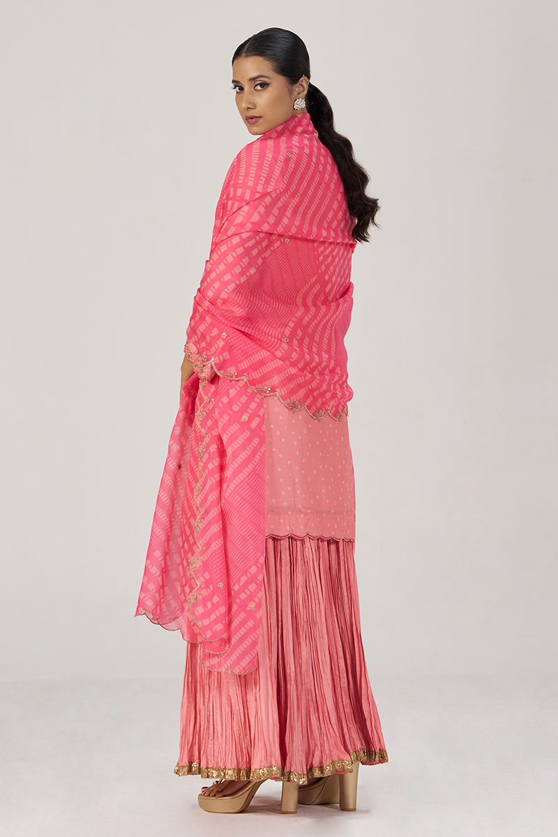 Peach Blossom Festive Bandhani Print Sharara Set