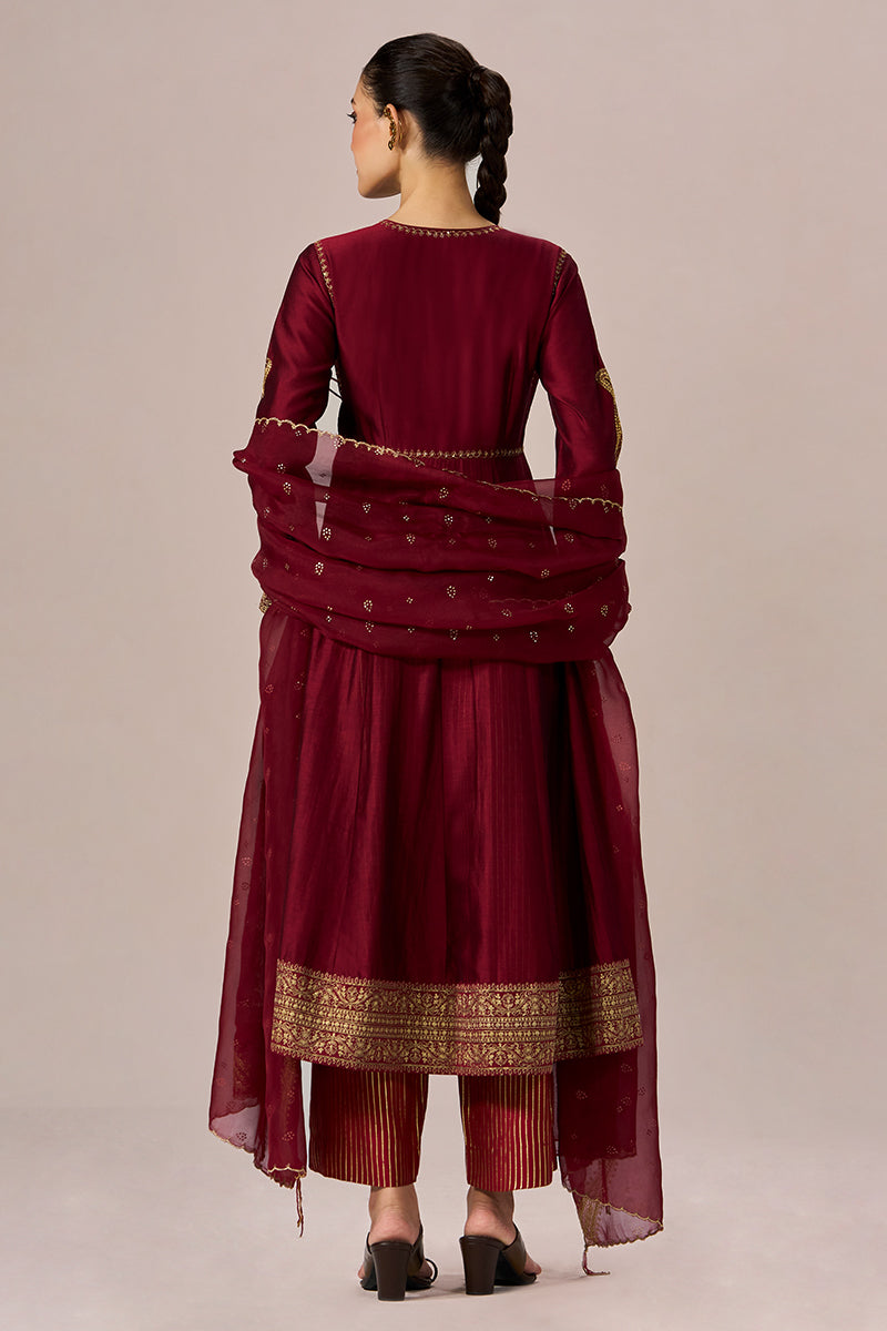 Garnet Red Festive Anarkali Set