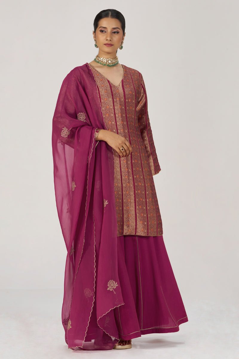 Grape Wine Pure Banarasi Festive Kurta Set - Ganga Fashions