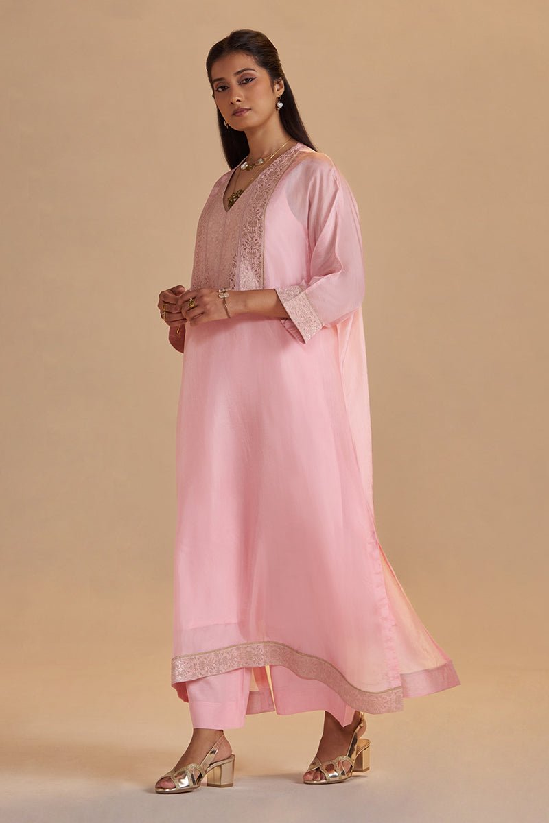 Blush Pink Silk Kaftaan Set - Ganga Fashions