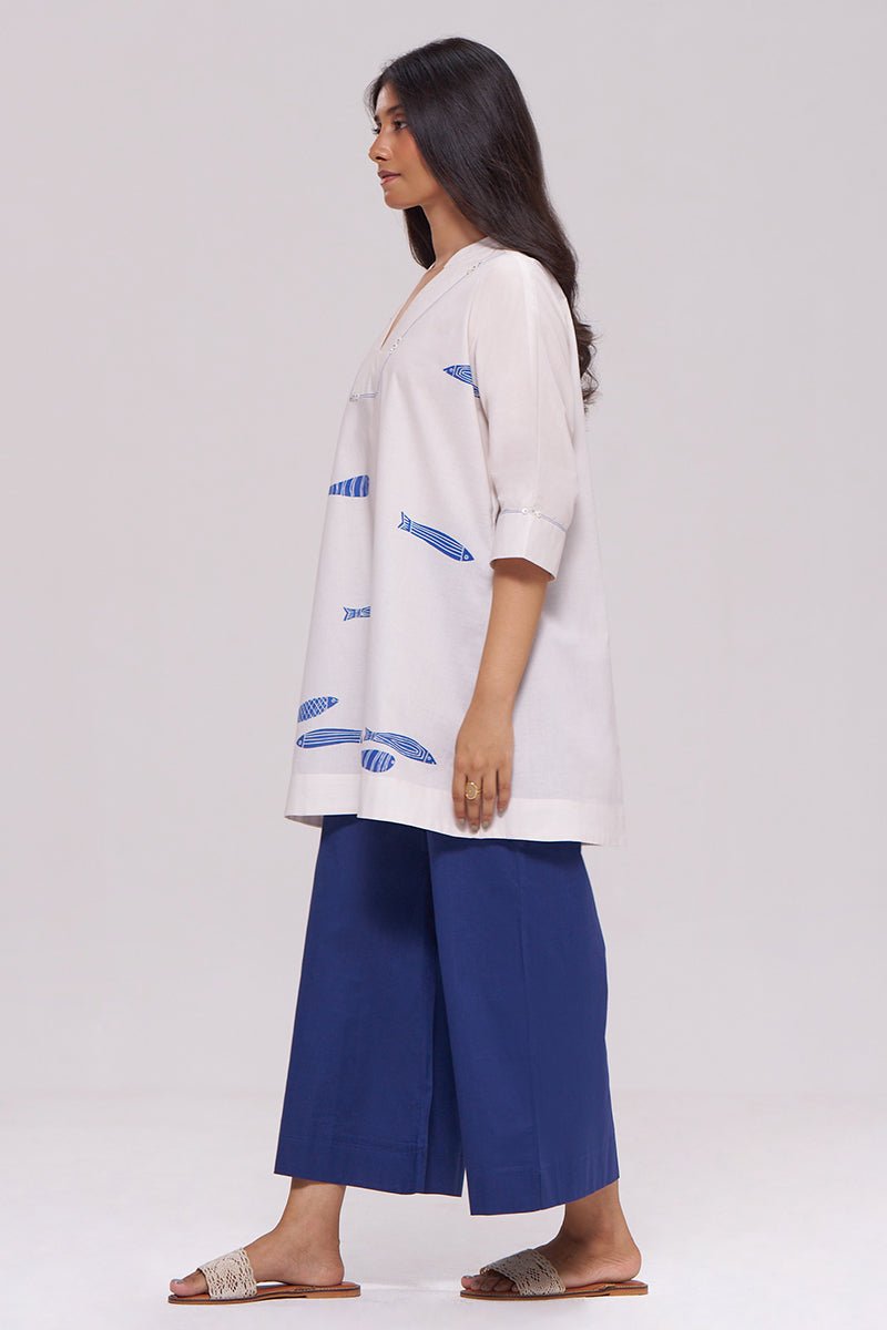 Off-White and Blue Cotton Co-ord Set