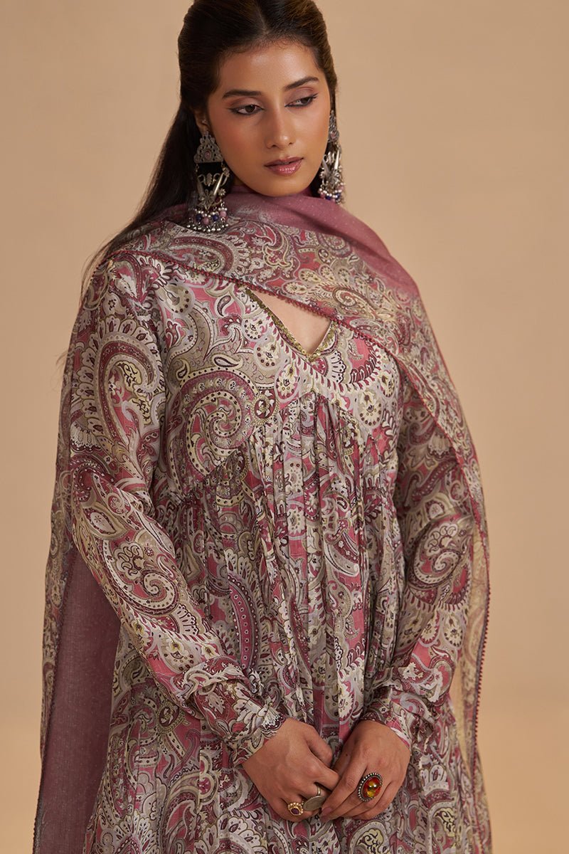Mauve and Beige Orgenza Silk Kurta Set - Ganga Fashions
