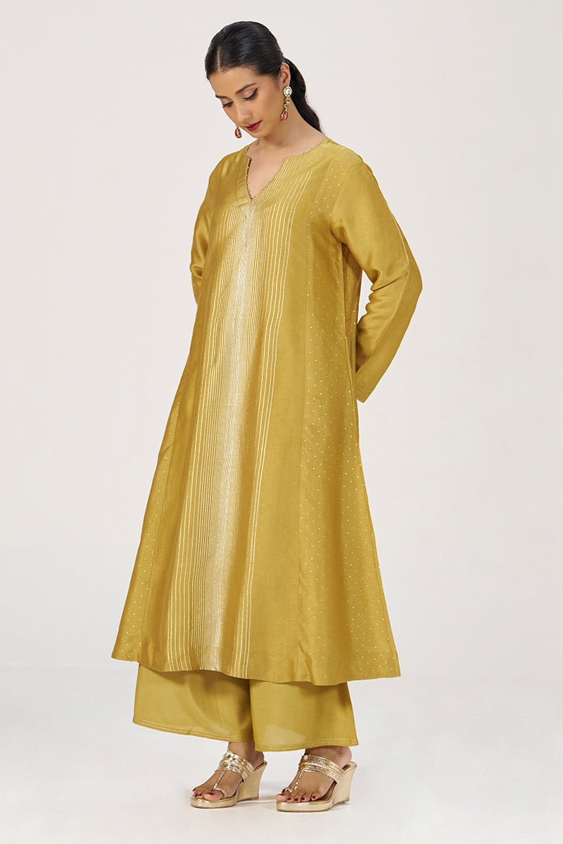 Honey Gold Festive Raw Silk Co-ord Set - Ganga Fashions