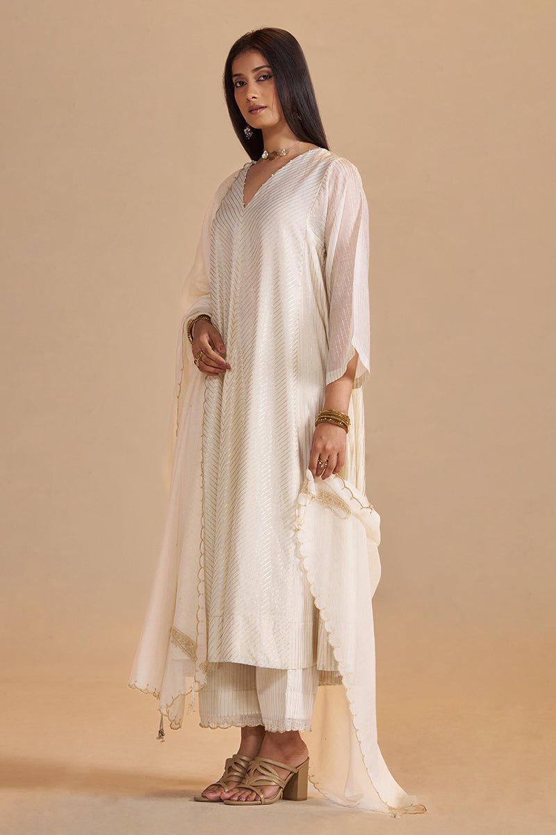 Ivory and Gold Foil Chanderi Festive Kurta Set - Ganga Fashions