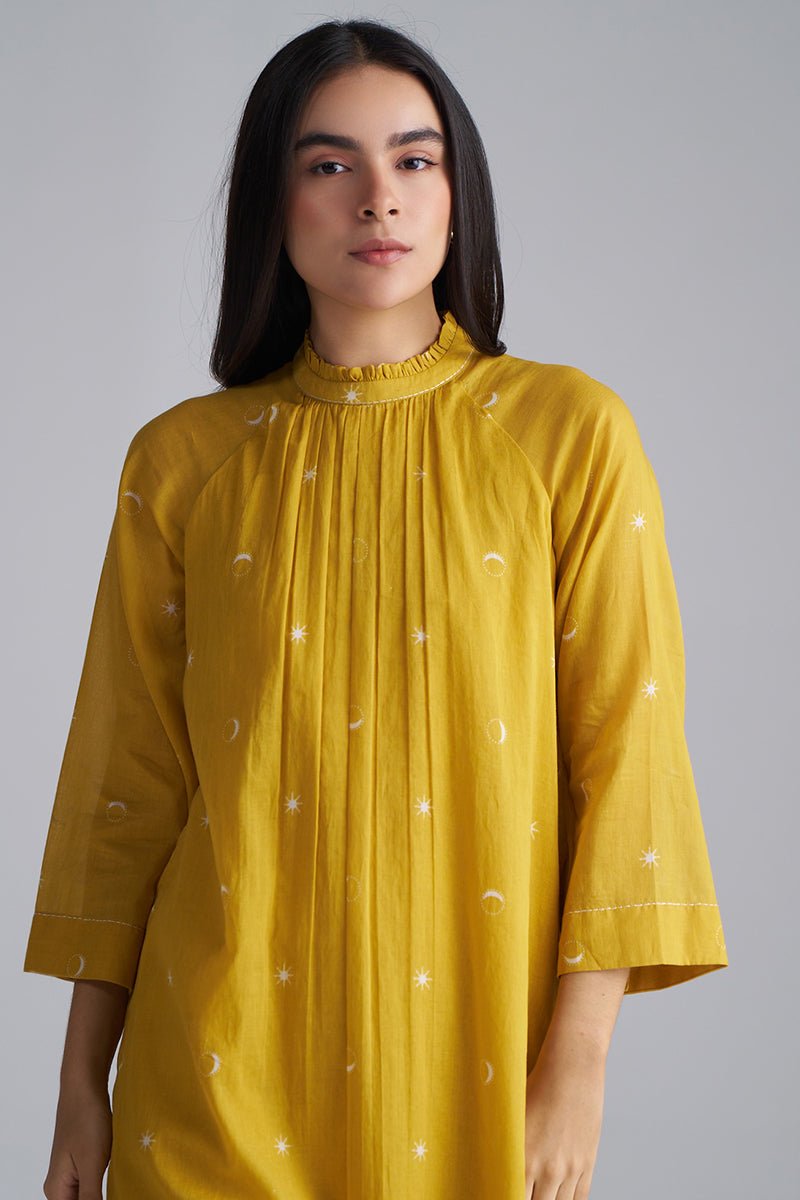 full model body view Nugget Gold Yellow Mul Mul Co-ord Set for Women