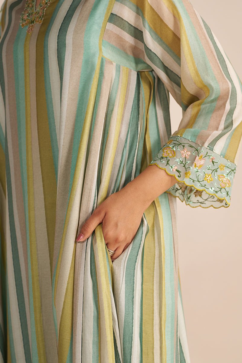 Shades of Teal and Yellow Semi Festive Kurta Set - Ganga Fashions