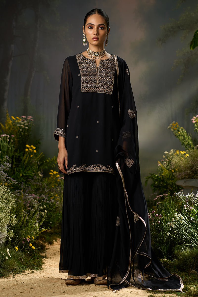 Kohl Black Festive Sharara Kurta Set - Ganga Fashions