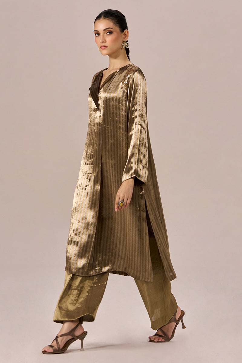 Brass and Light Gold Stripe Tissue Festive Co-ord Set