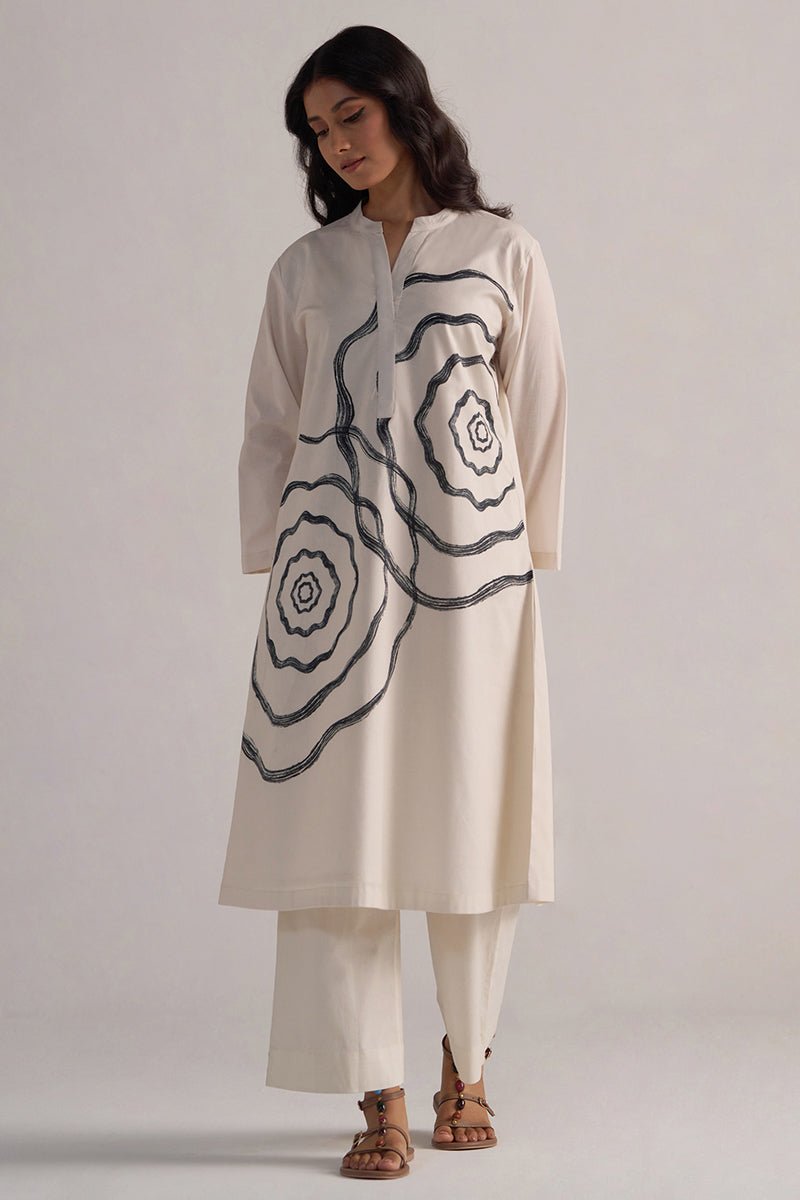 Cream and Black Cotton Print Co-ord Set