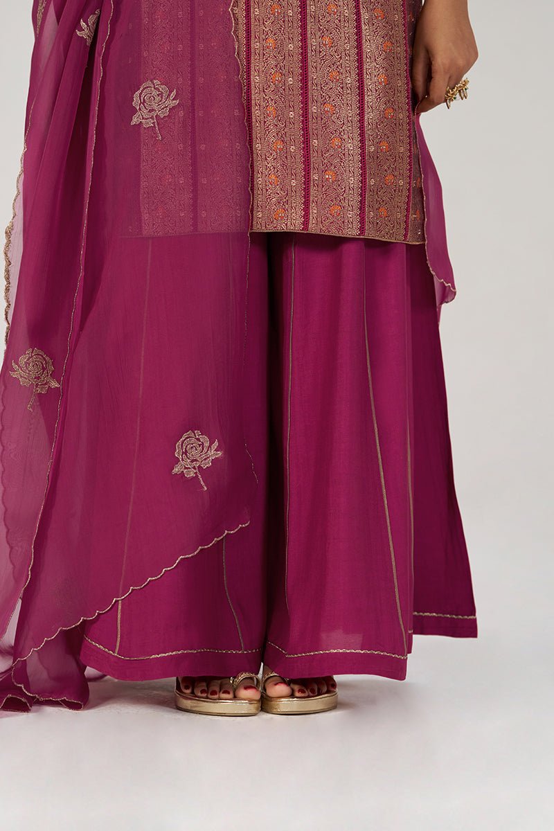 Grape Wine Pure Banarasi Festive Kurta Set - Ganga Fashions