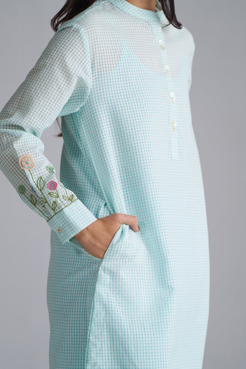 Eggshell Blue Mini-Check Woven Co-ord Set