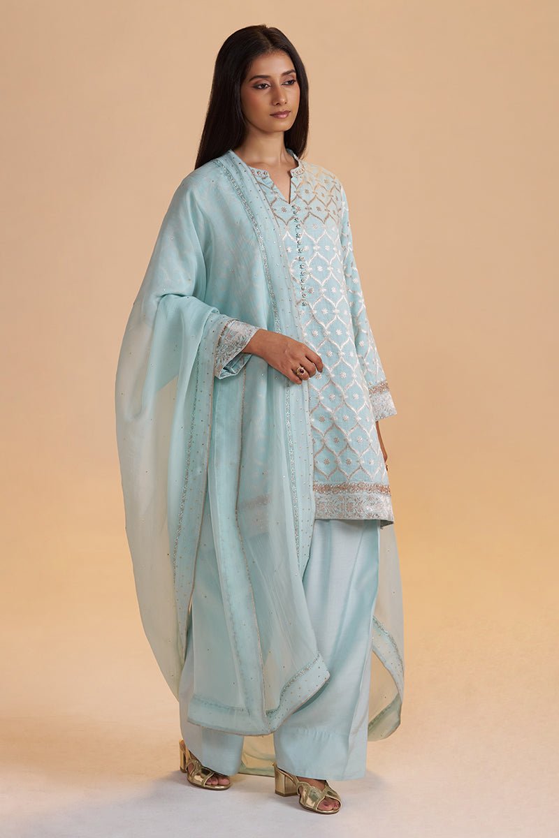 Moonlight Jade Pure Banarasi Jacquard Kurta Set - Ganga Fashions