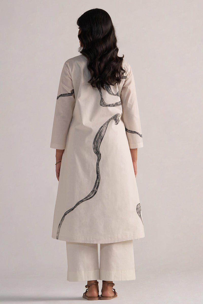 back view Cream and Black Cotton Print Co-ord Set