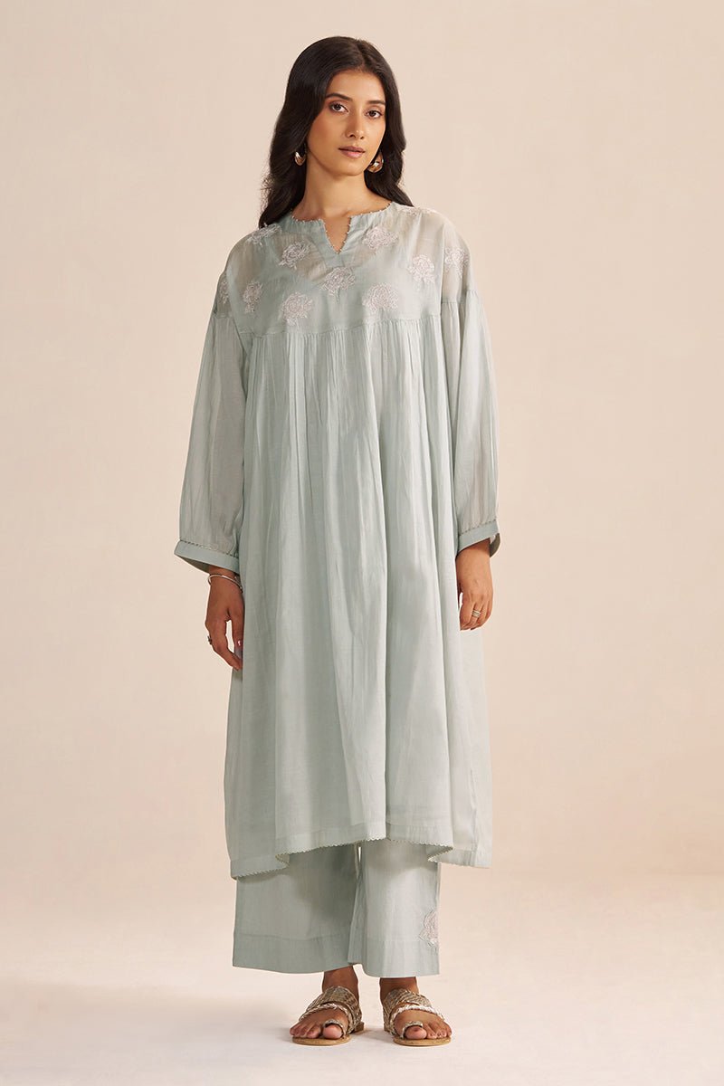 Dawn Grey Mul-Chanderi Festive Co-ord Set - Ganga Fashions