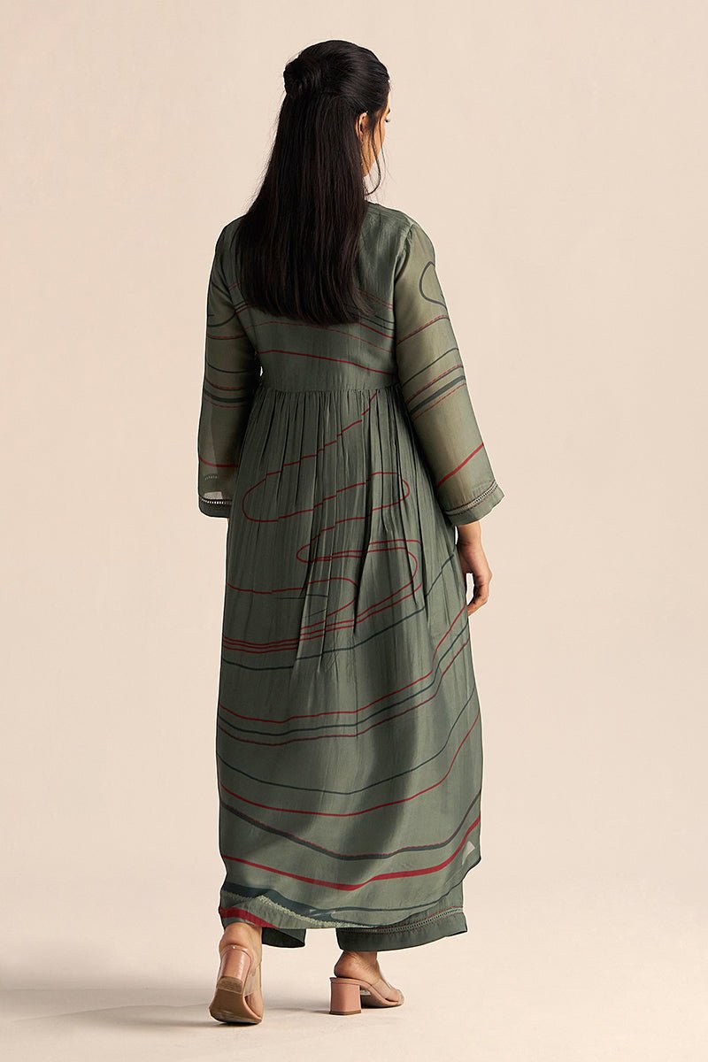 back side full view Buy Cilantro Green Silk Co-Ord Set for Women