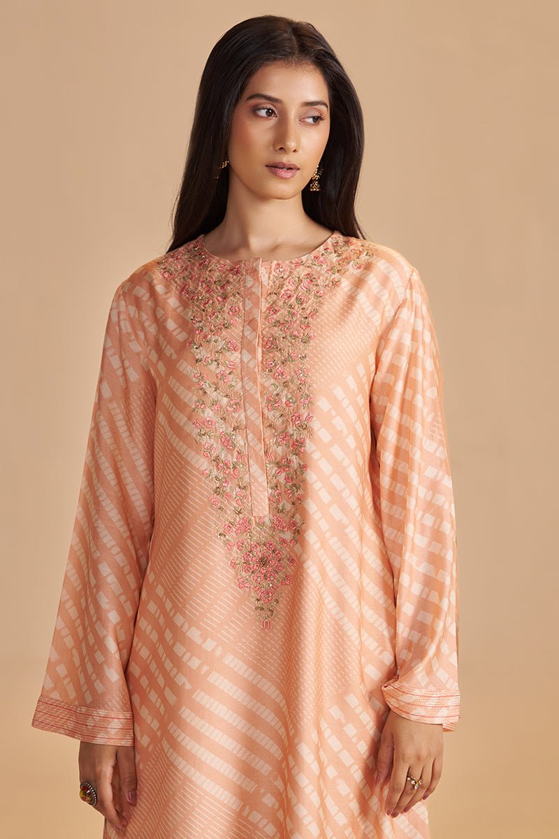 Blush Peach and Cream Silk Festive Co-ord Set - Ganga Fashions