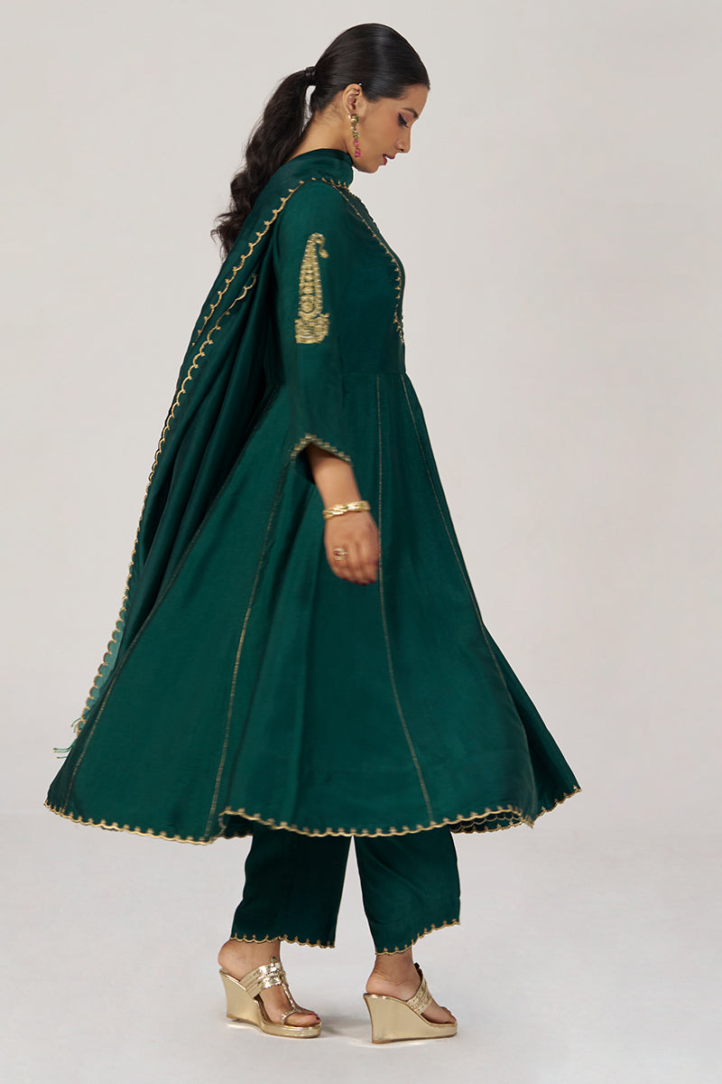 Emerald Green Raw Silk Festive Kurta Set