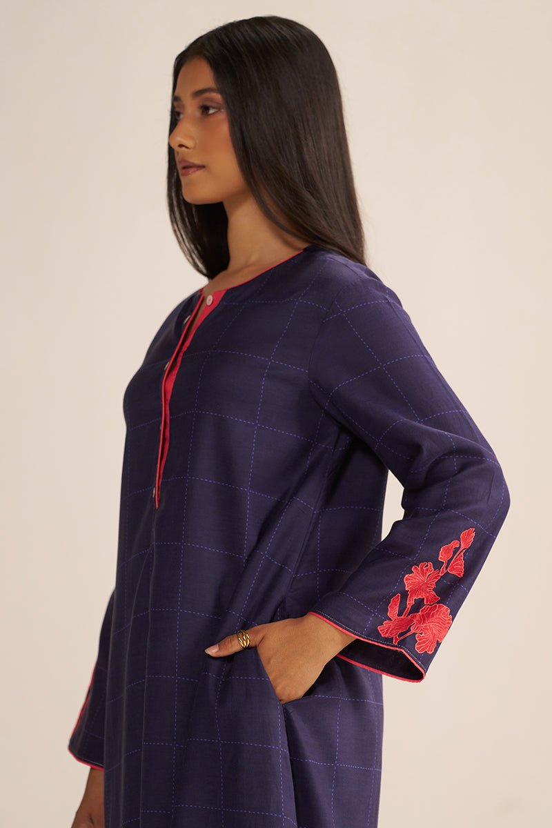 Deep Blue Mul-Chanderi Co-ord Set - Ganga Fashions