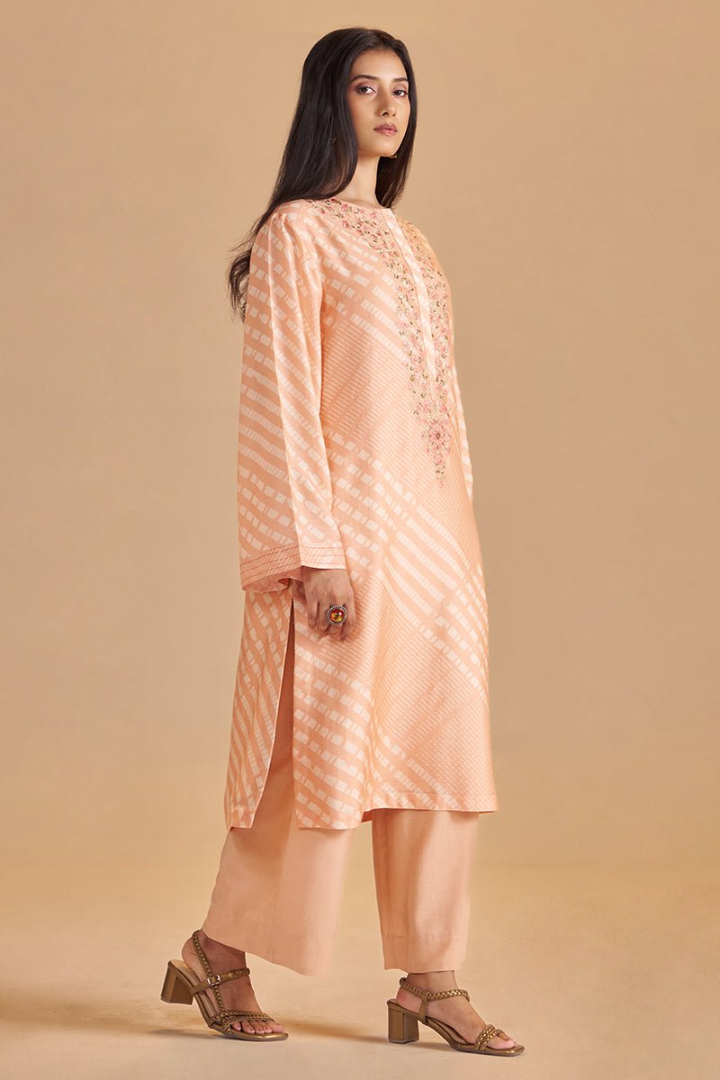 Blush Peach and Cream Silk Festive Co-ord Set - Ganga Fashions