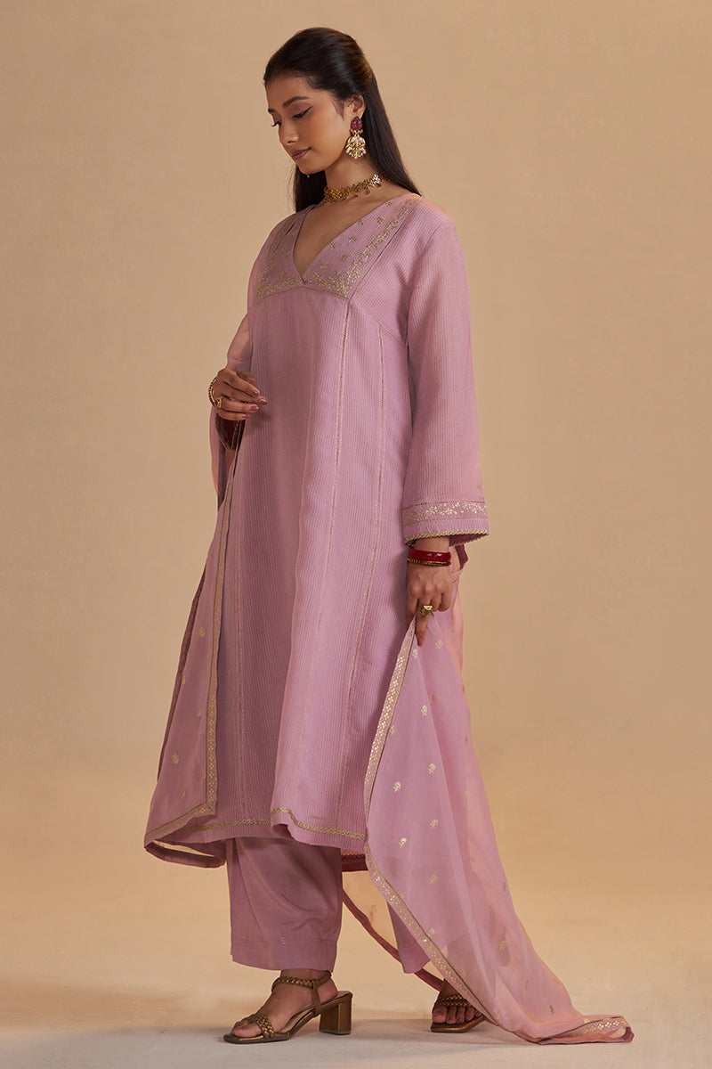 Orchid Smoke Woven Zari Festive Kurta Set