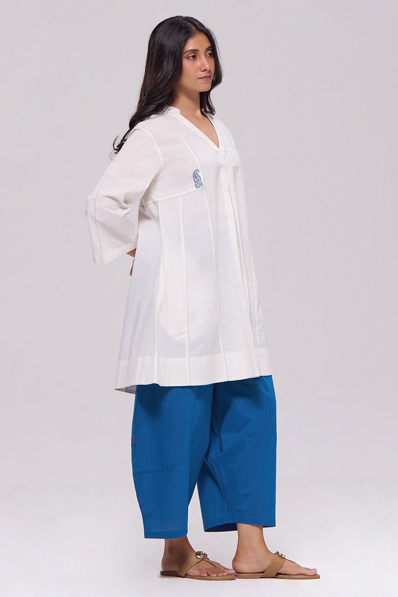 Off-White and Blue Cotton Co-ord Set