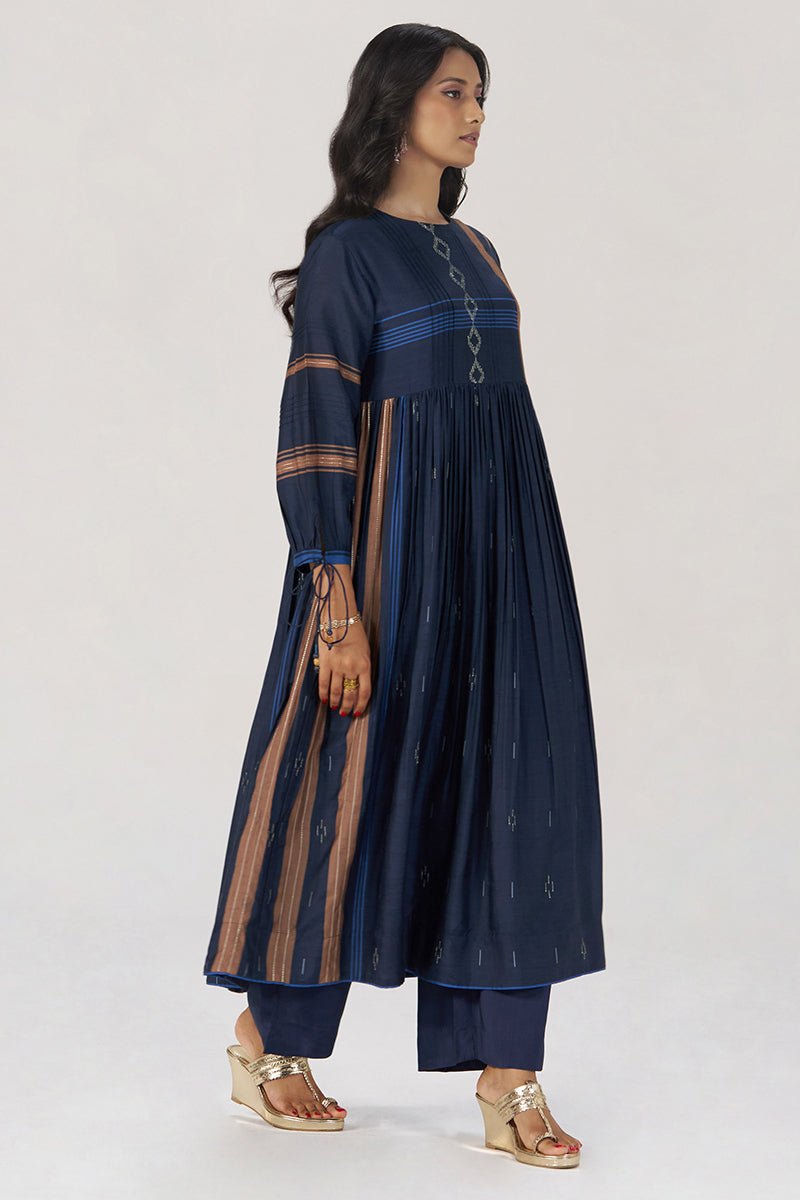 Indigo Panelled Festive Co-ord Set - Ganga Fashions