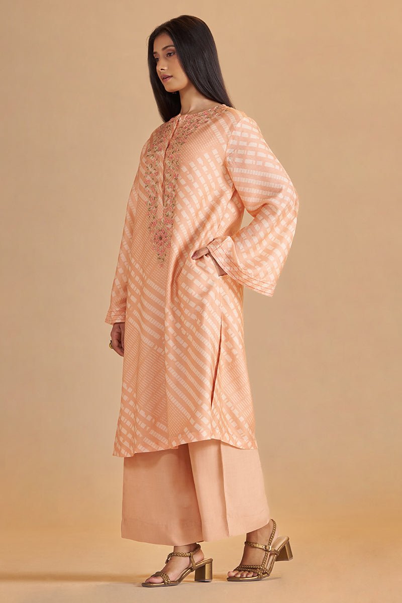 Blush Peach and Cream Silk Festive Co-ord Set - Ganga Fashions