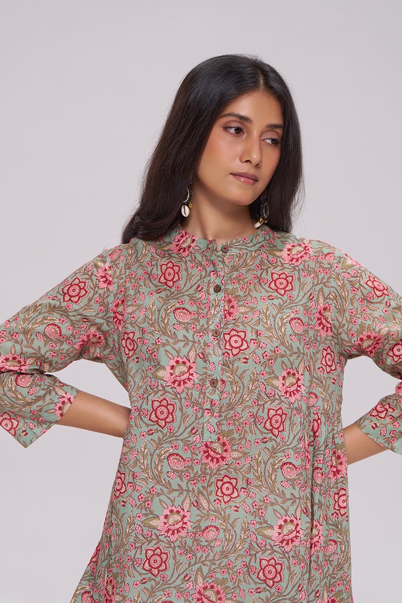Basil Green and Pink Cotton Co-ord Set