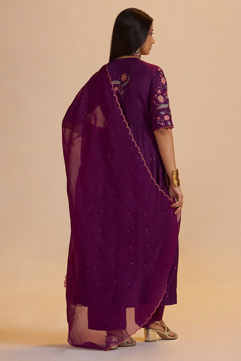Purple Raw Silk Festive Kurta Set