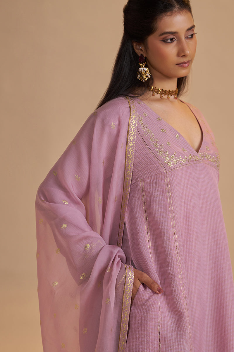 Orchid Smoke Woven Zari Festive Kurta Set