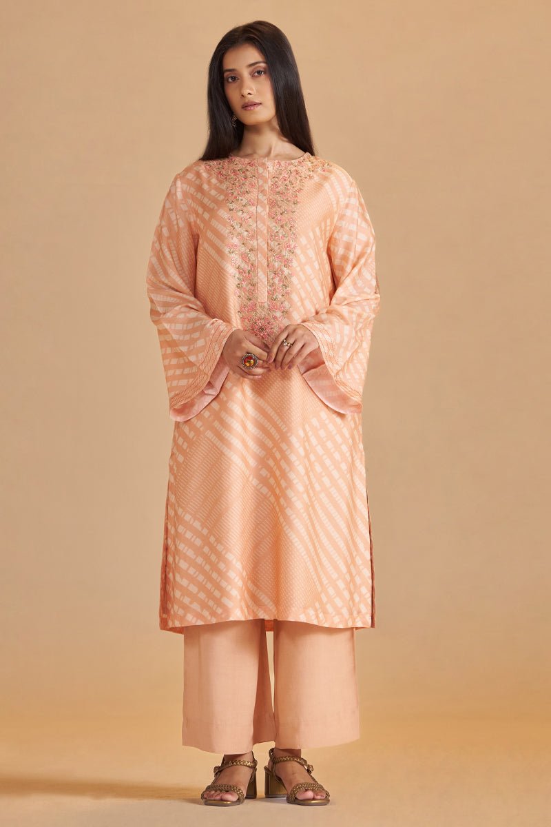 Blush Peach and Cream Silk Festive Co-ord Set - Ganga Fashions