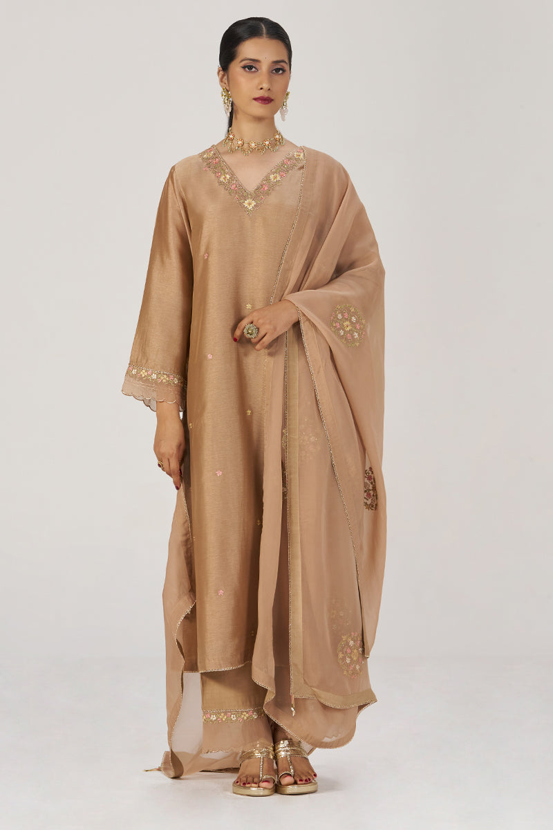 Toasted Almond Raw Silk Festive Kurta Set
