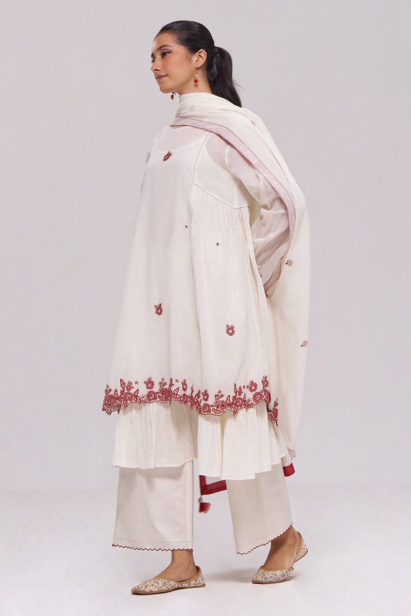 Ivory and Maroon Pure Cotton Kurta Set - Ganga Fashions