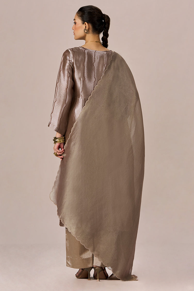 Light Brown and Soft Gold Tissue Festive kurta Set