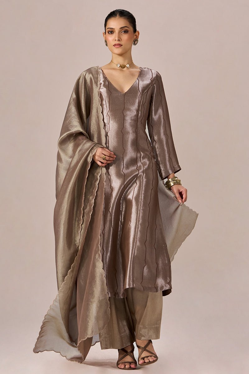 Light Brown and Soft Gold Tissue Festive kurta Set - Ganga Fashions