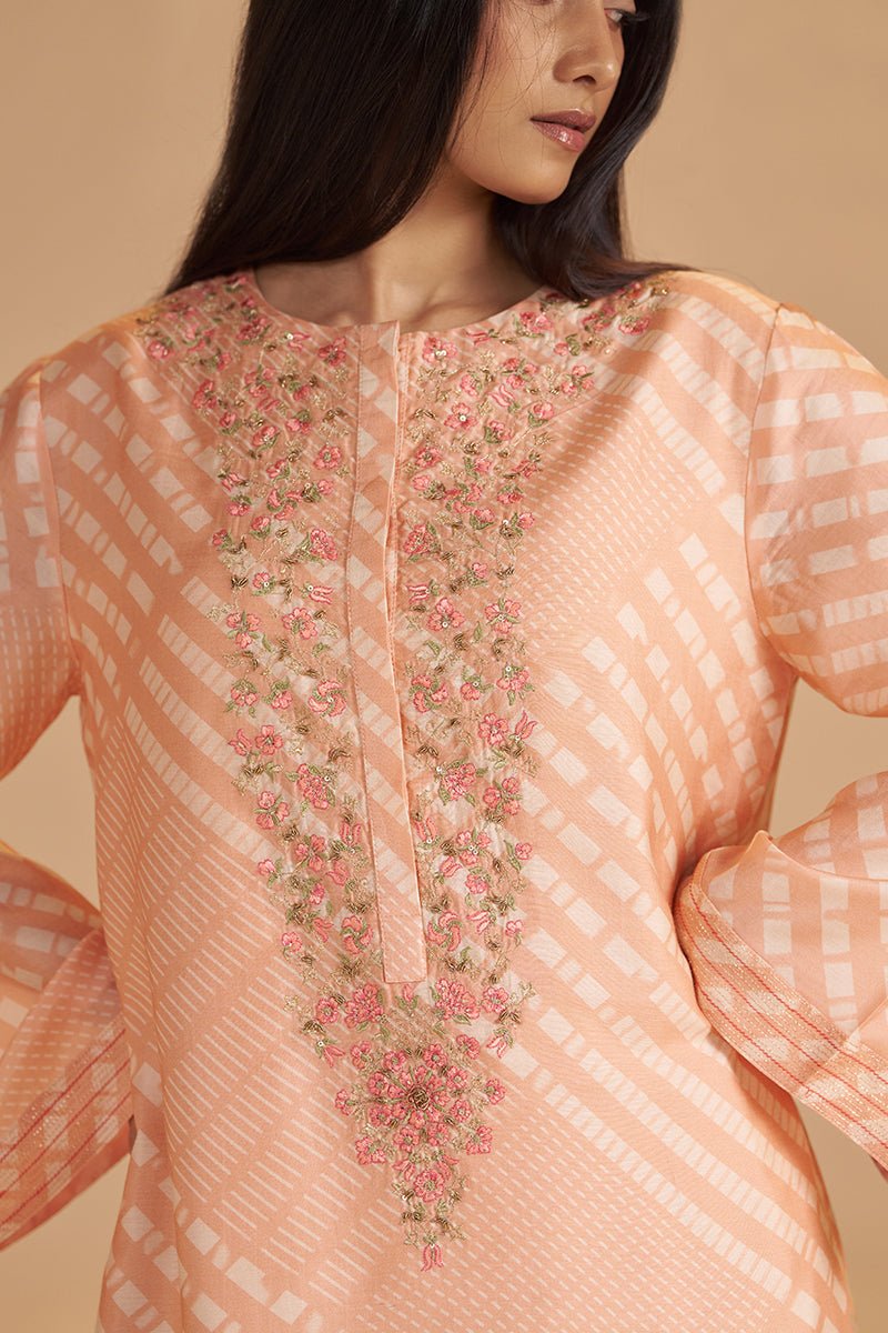 Blush Peach and Cream Silk Festive Co-ord Set - Ganga Fashions