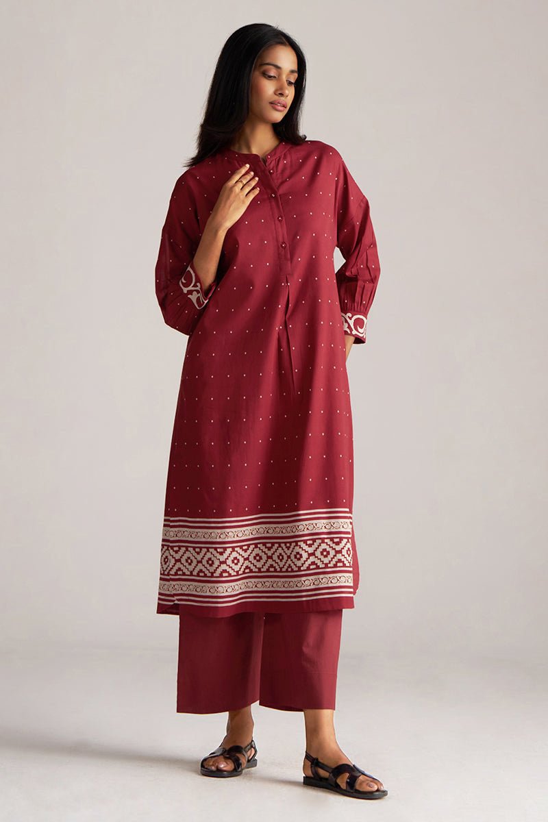 Maroon and Off White Mul-Mul Print Co-ord Set