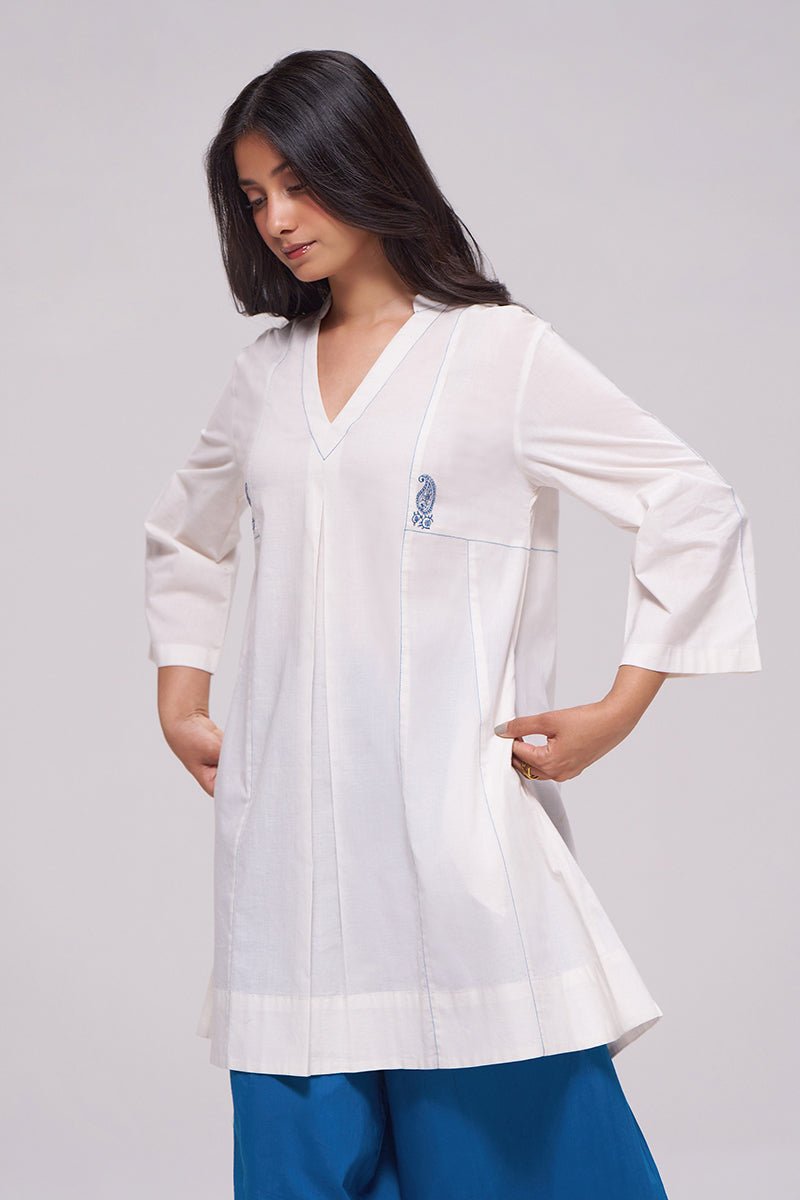Off-White and Blue Cotton Co-ord Set