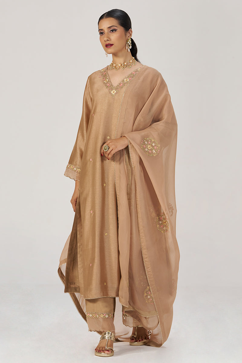 Toasted Almond Raw Silk Festive Kurta Set