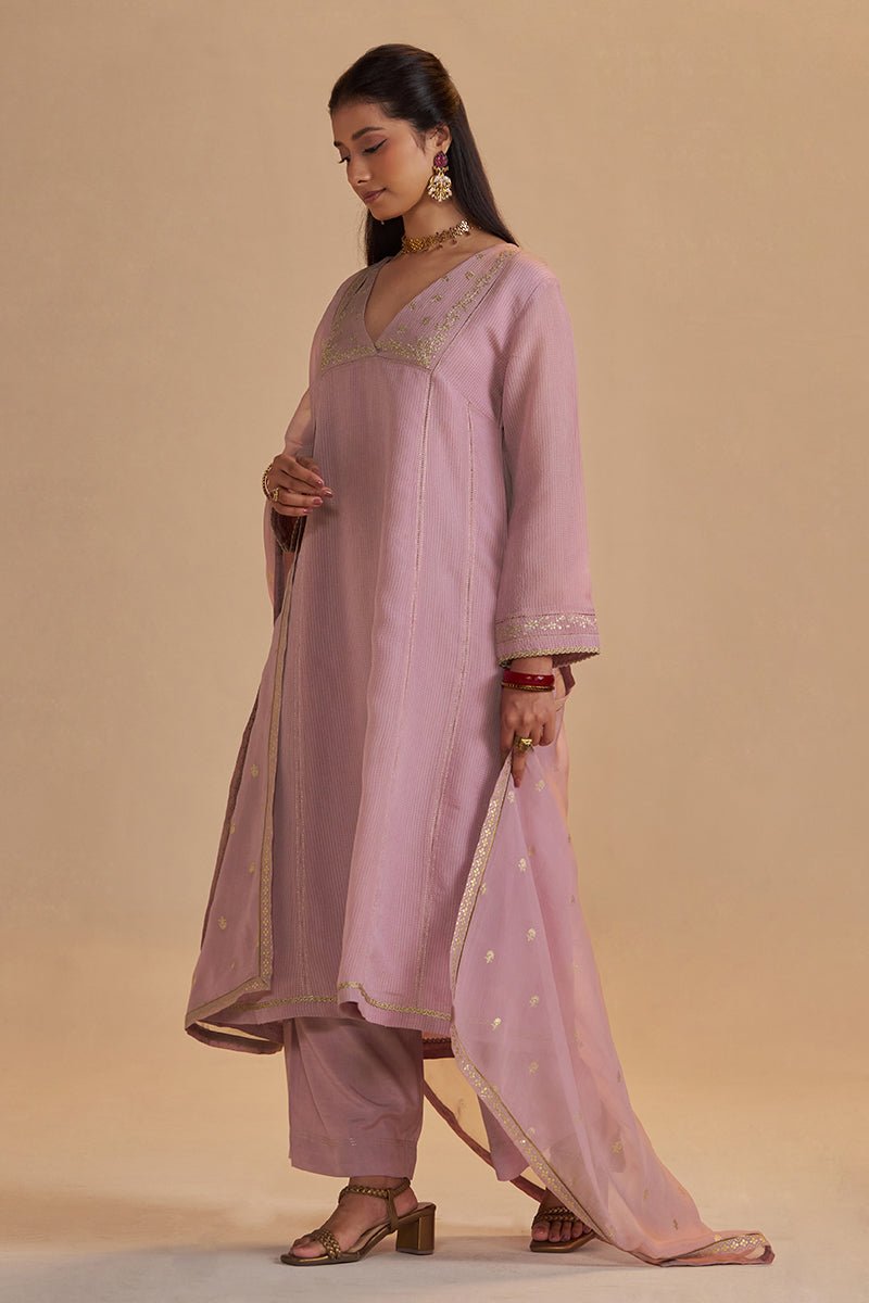 Orchid Smoke Woven Zari Festive Kurta Set - Ganga Fashions